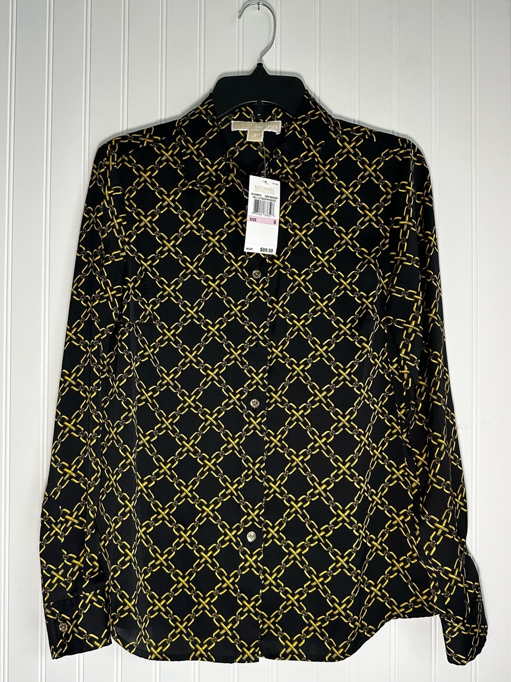 MICHAEL Michael Kors Black Button-Down Shirt with Gold Chain Print